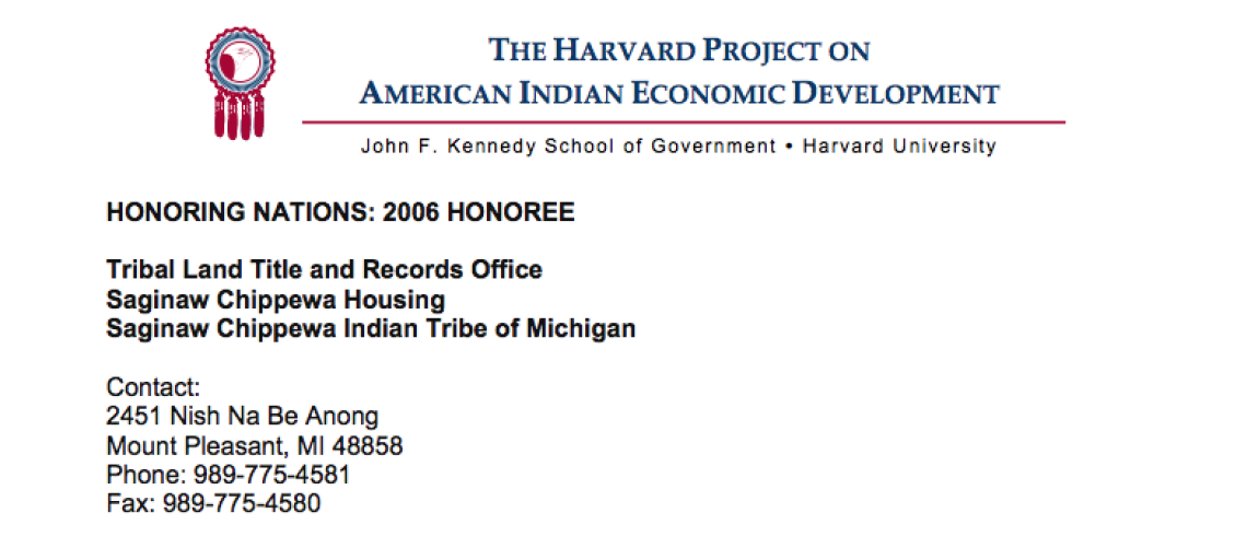 Saginaw Chippewa Indian Tribe NNI Database